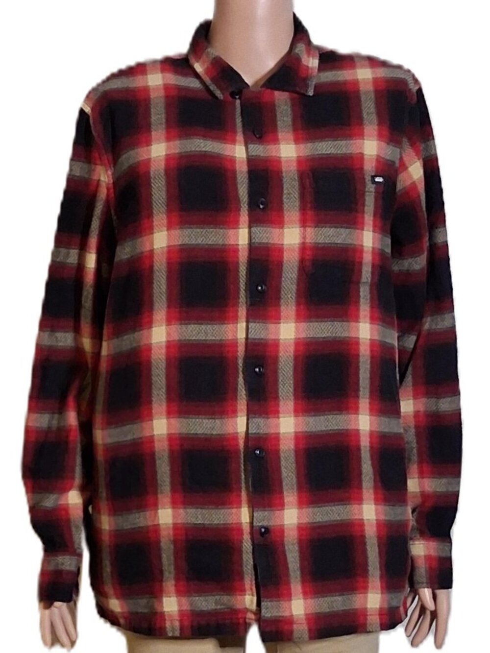 Vans-Red-Black-Plaid-Flannel-Men-Button down- Medium - Picture 12 of 14